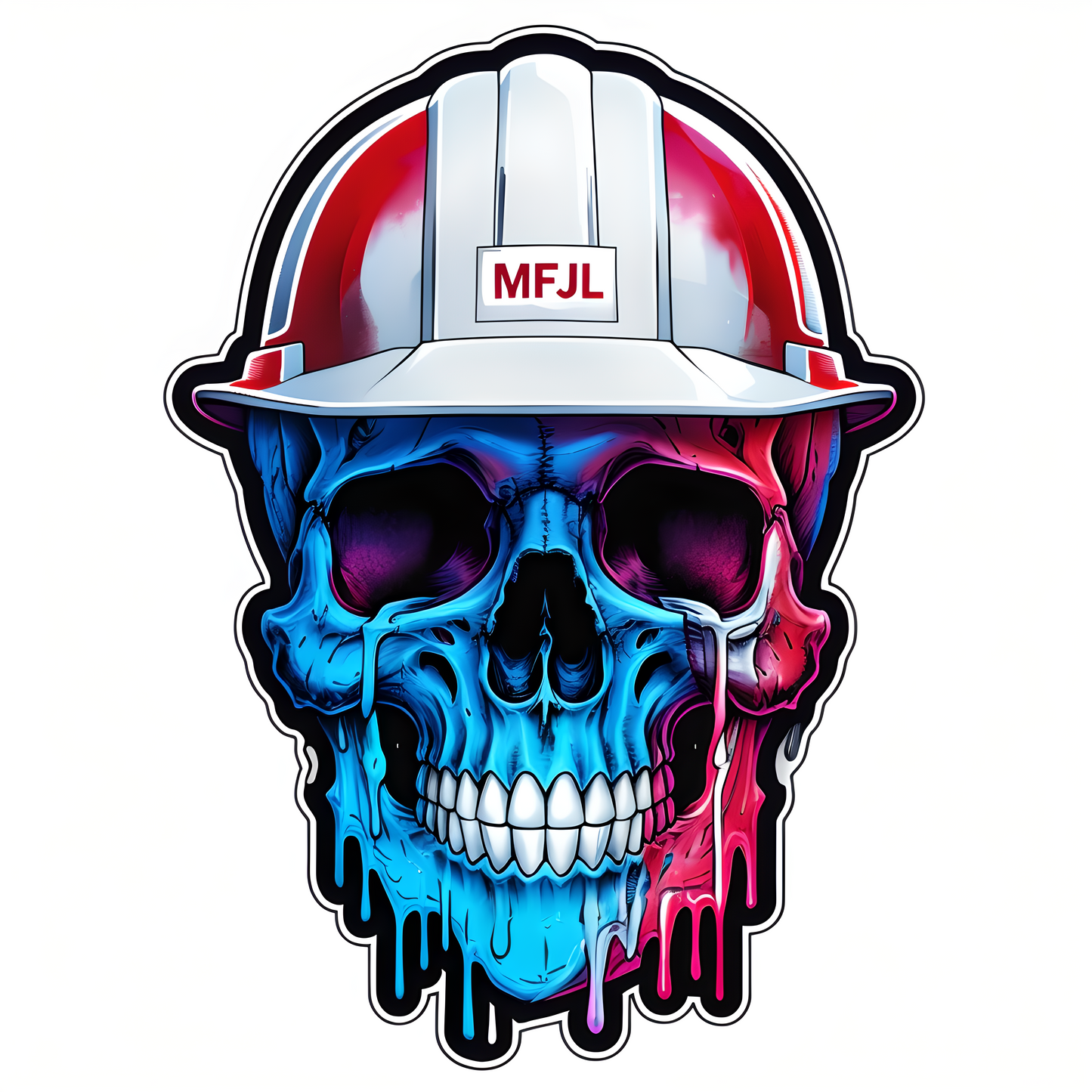 Red white & blue MFJL hard hat sticker