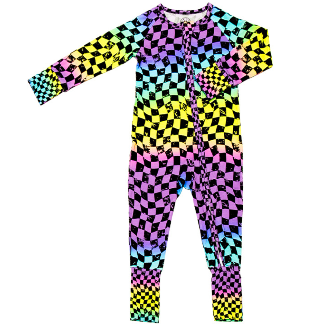Rainbow Checker Zip Up Pajamas Strictly Wild