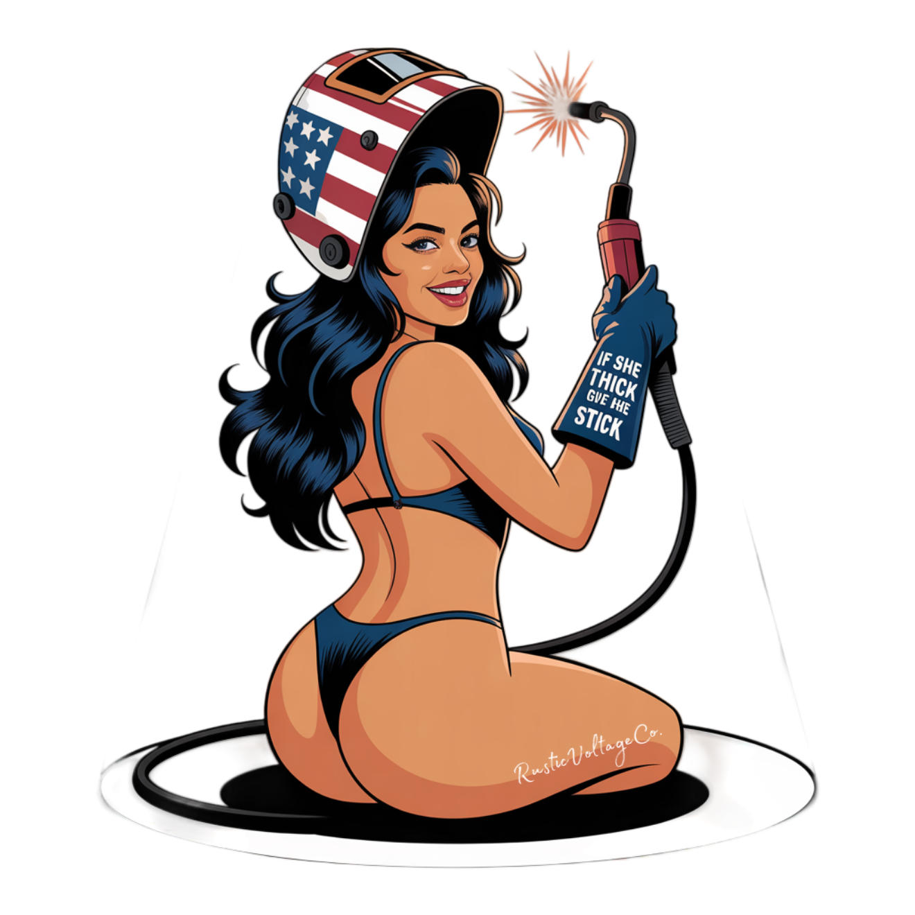 IF SHE THICK, give her the STICK sticker Rustic Voltage Co