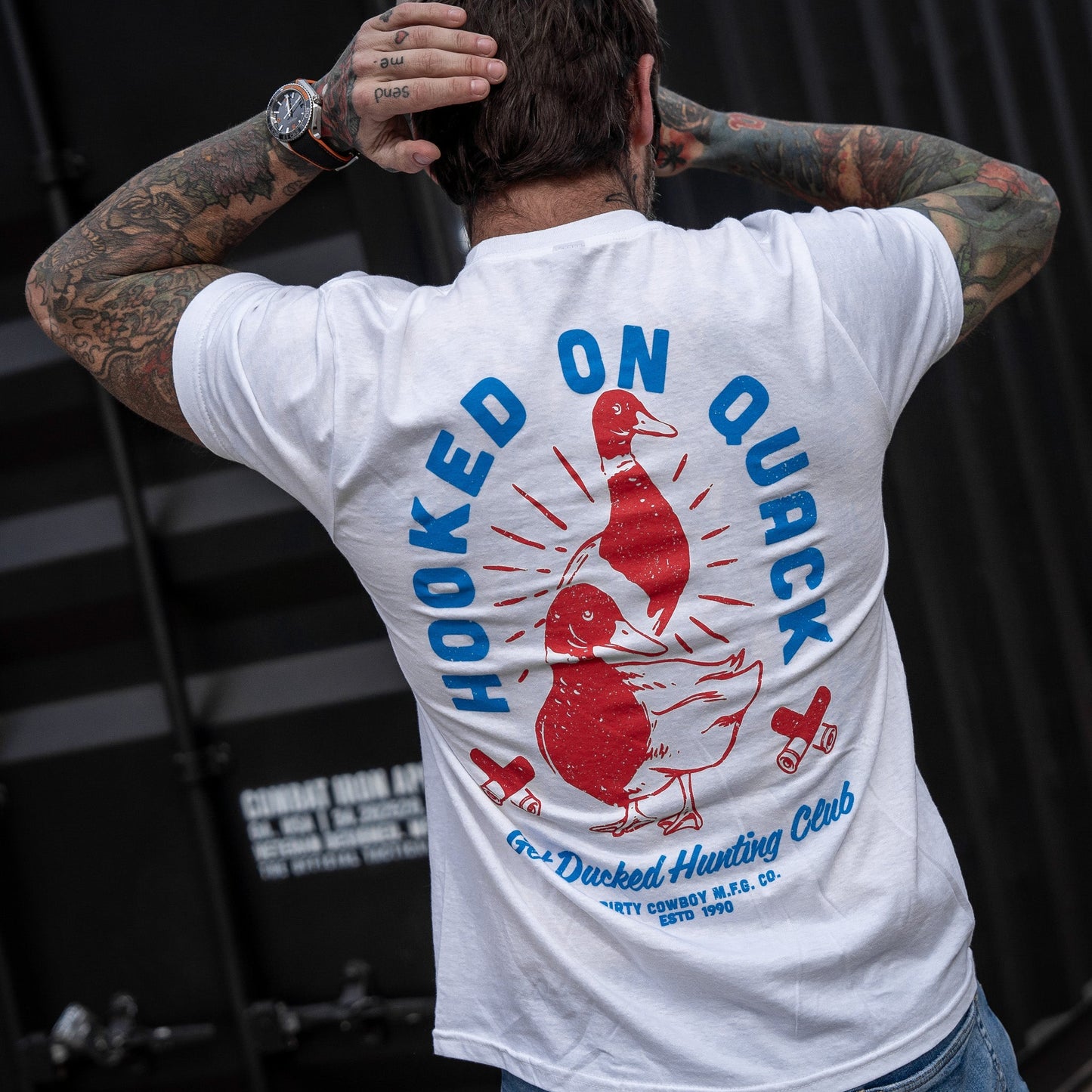 Hooked On Quack Duck Hunting Club Men's T-Shirt DIRTY COWBOY MFG