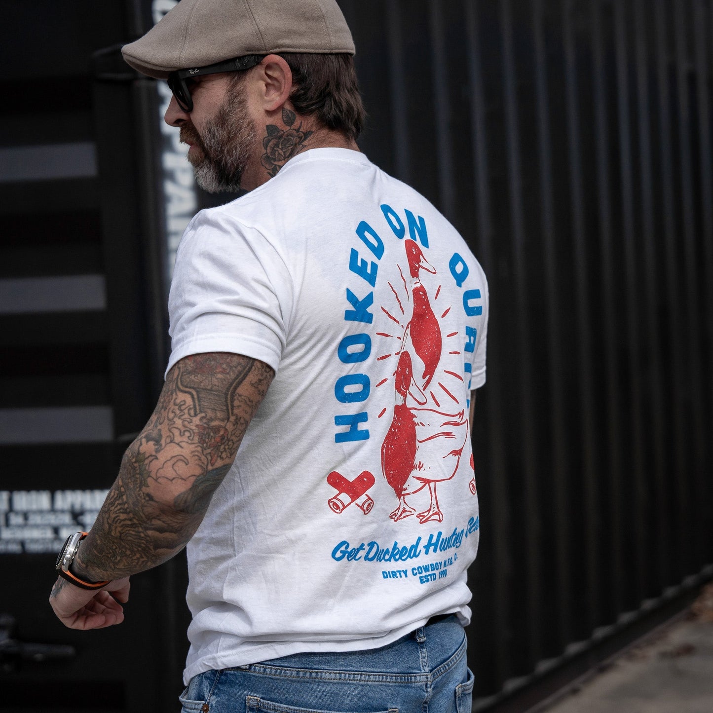 Hooked On Quack Duck Hunting Club Men's T-Shirt DIRTY COWBOY MFG