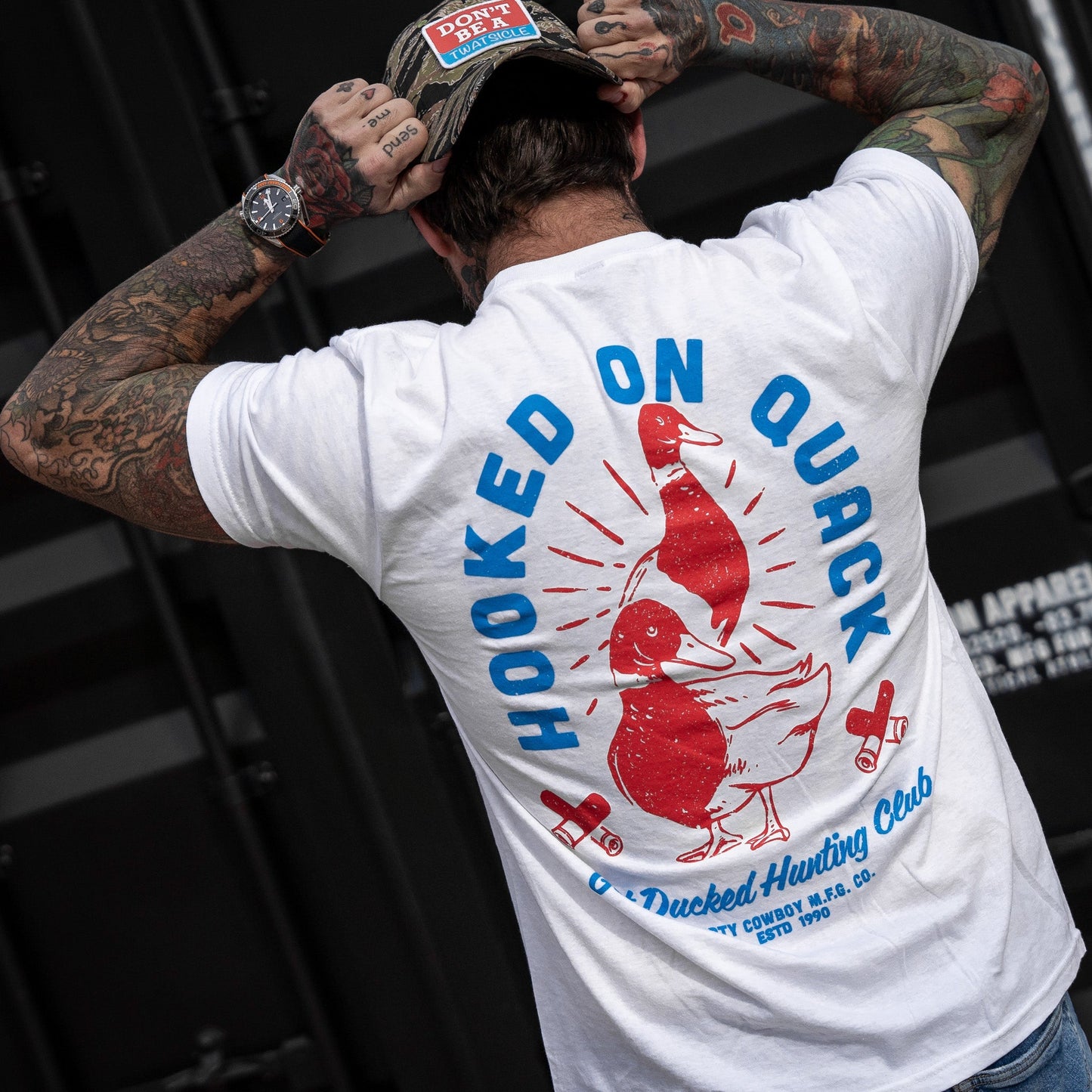 Hooked On Quack Duck Hunting Club Men's T-Shirt DIRTY COWBOY MFG