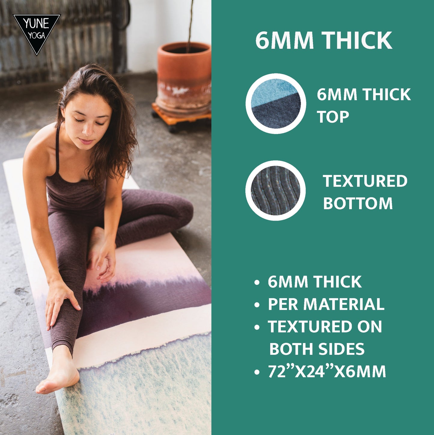 Yoga Mat | 6mm Thick | Tan | Non-Slip | Eco Friendly | Yune Yoga | Red Rocks Sunrise