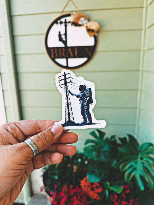 👨‍🚀⚡ Space Trippin’ & Line Flippin Astronaut Lineman Hard Hat Sticker