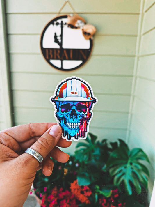 Red white & blue MFJL hard hat sticker