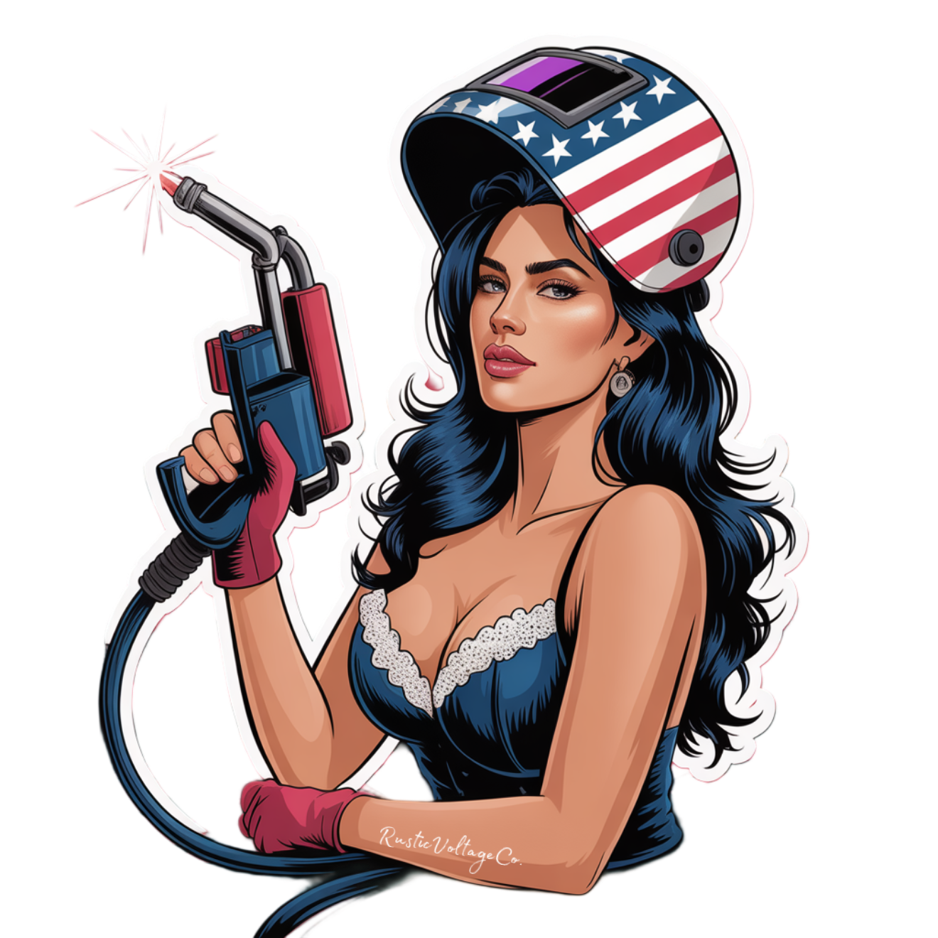 Patriotic welder girl Sticker Rustic Voltage Co