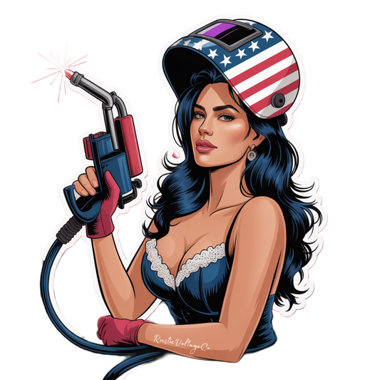 Patriotic welder girl Sticker Rustic Voltage Co