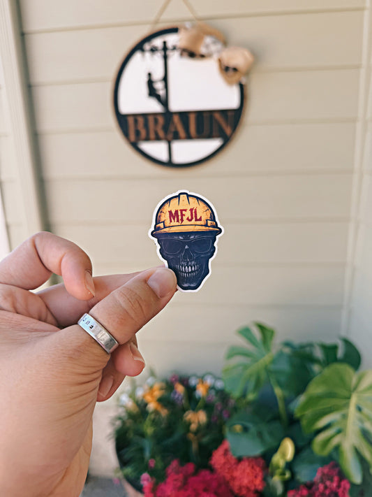 MFJL skull hard hat sticker Rustic Voltage Co