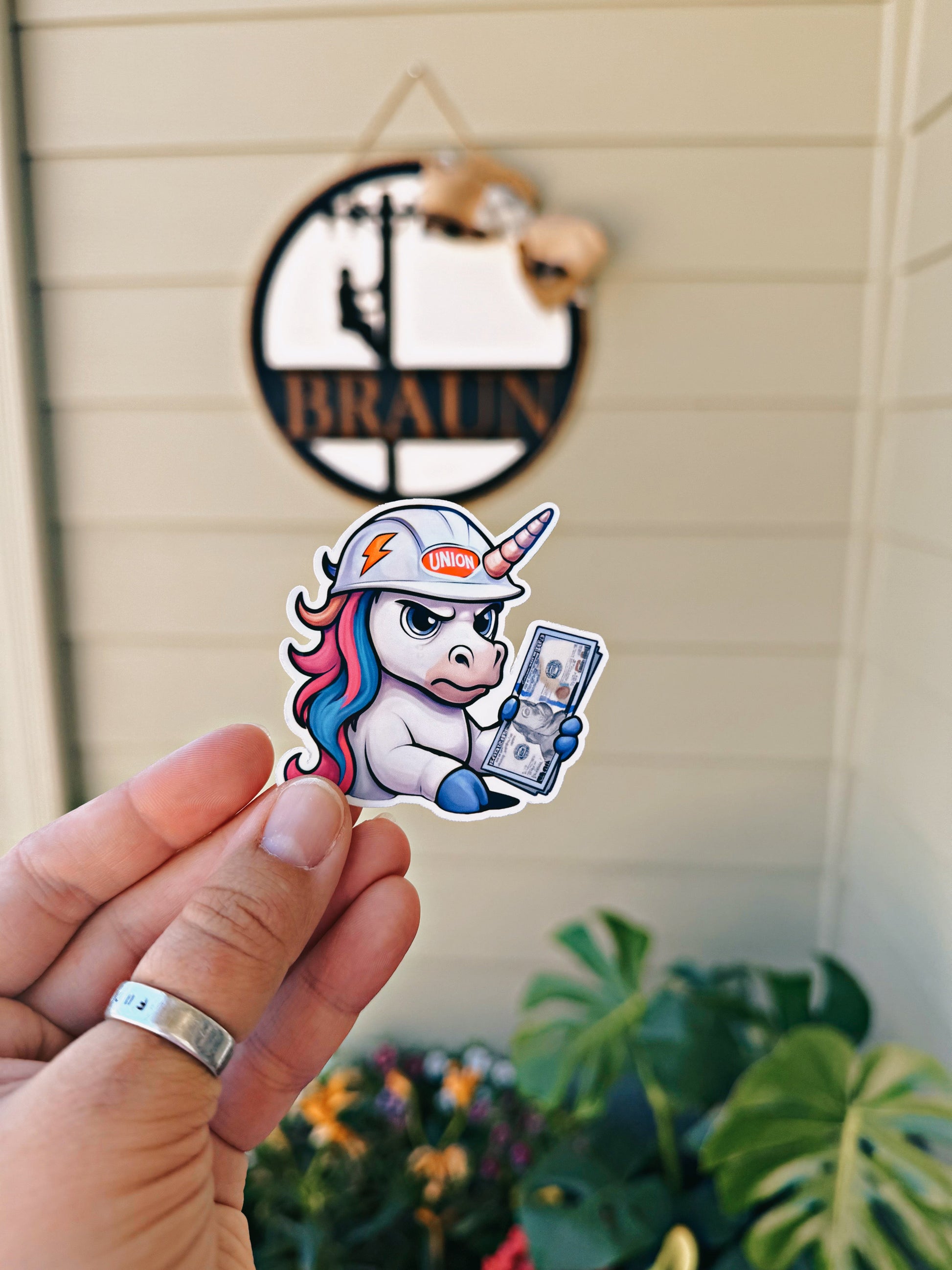 MFJL unicorn hard hat sticker Rustic Voltage Co