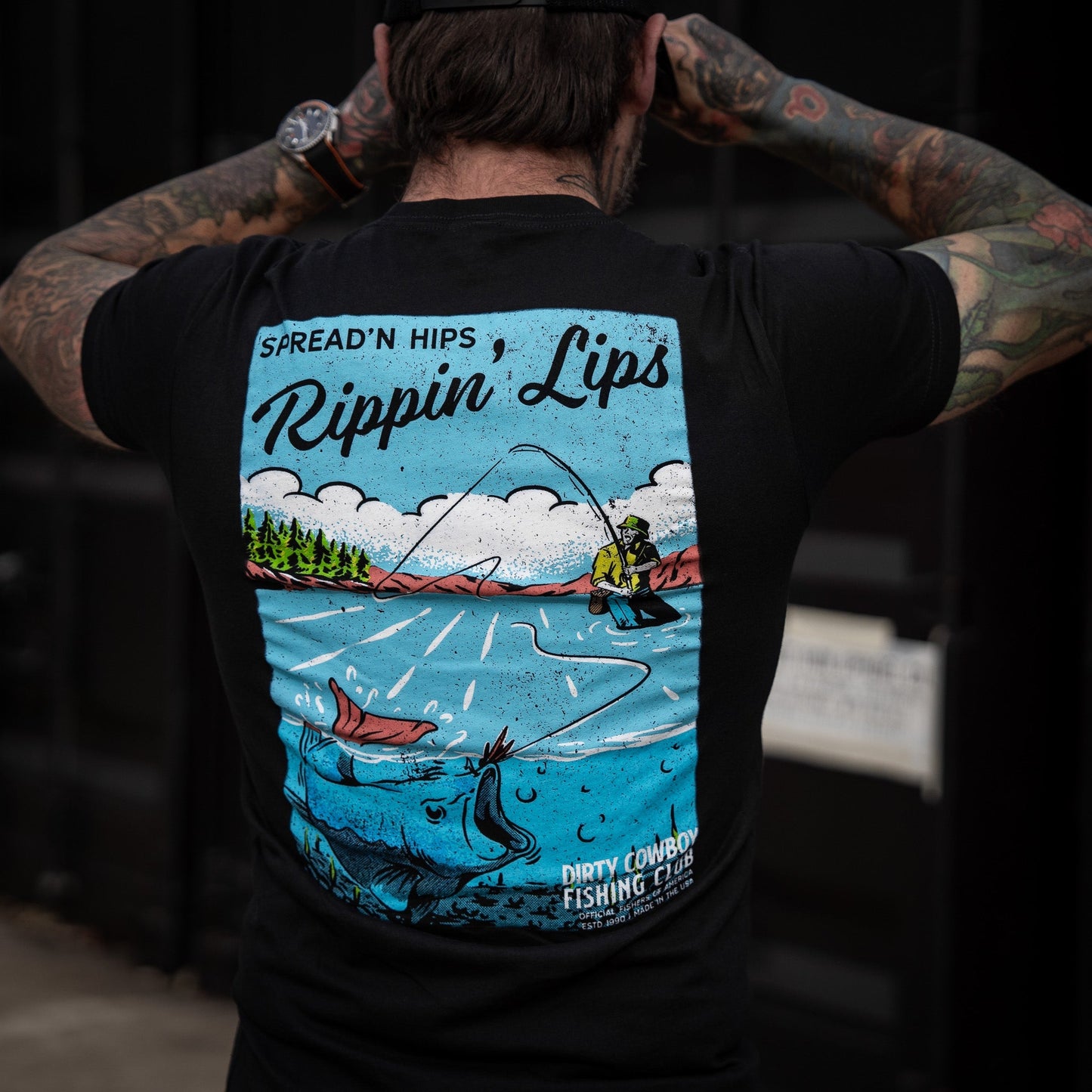 Spreadin' Hips & Rippin' Lips Fishing Club Men's T-Shirt DIRTY COWBOY MFG