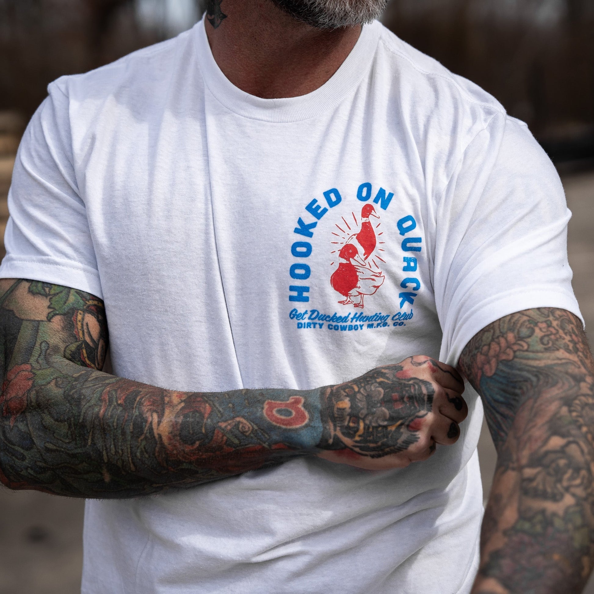 Hooked On Quack Duck Hunting Club Men's T-Shirt DIRTY COWBOY MFG