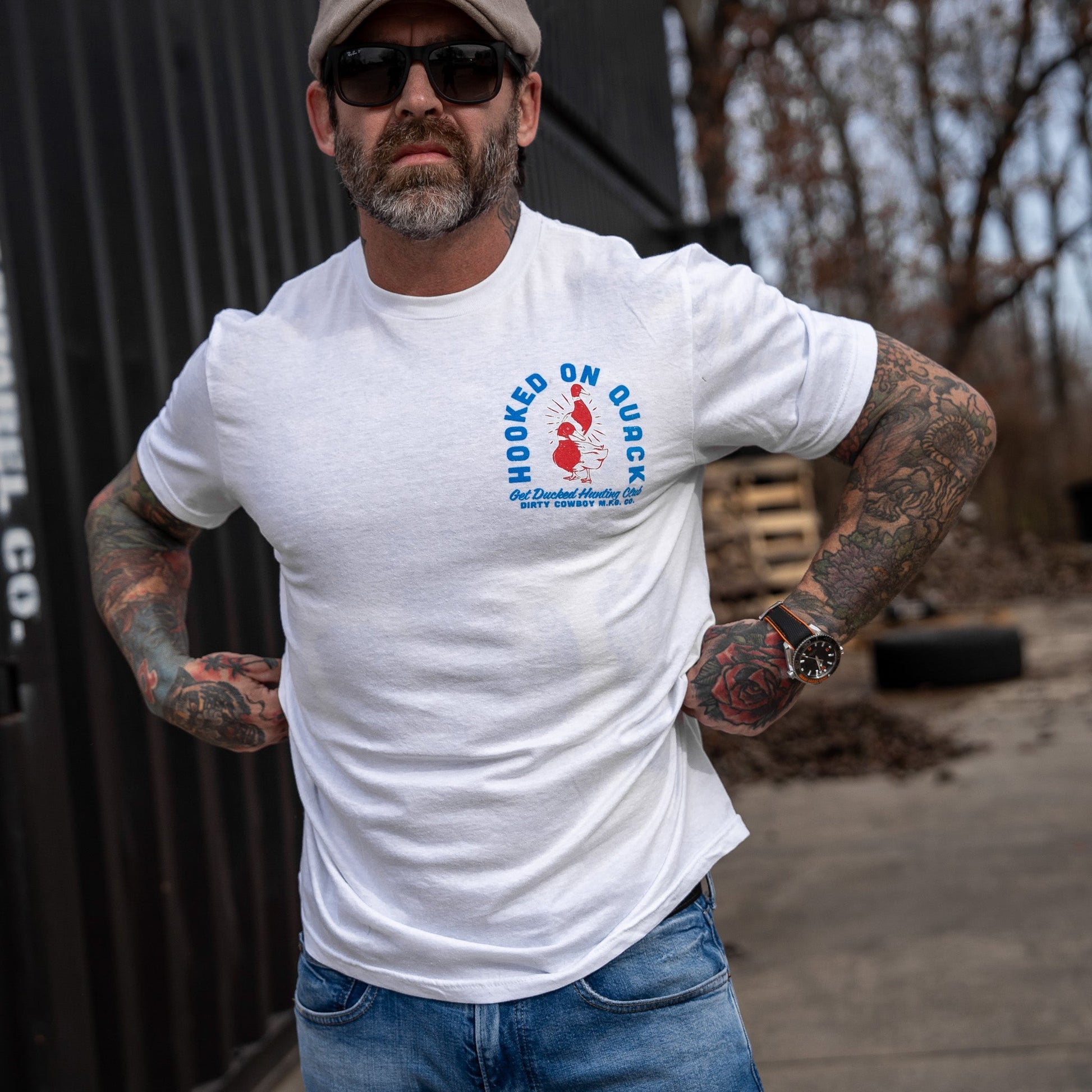 Hooked On Quack Duck Hunting Club Men's T-Shirt DIRTY COWBOY MFG