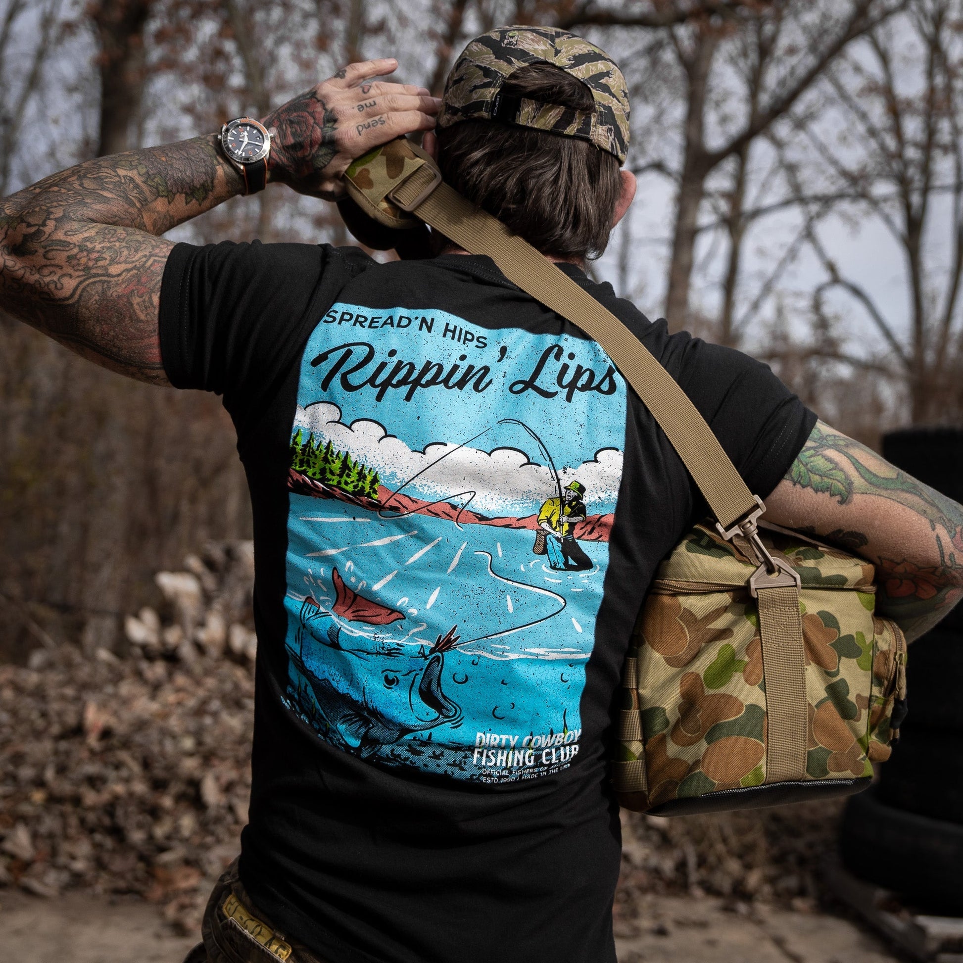 Spreadin' Hips & Rippin' Lips Fishing Club Men's T-Shirt DIRTY COWBOY MFG