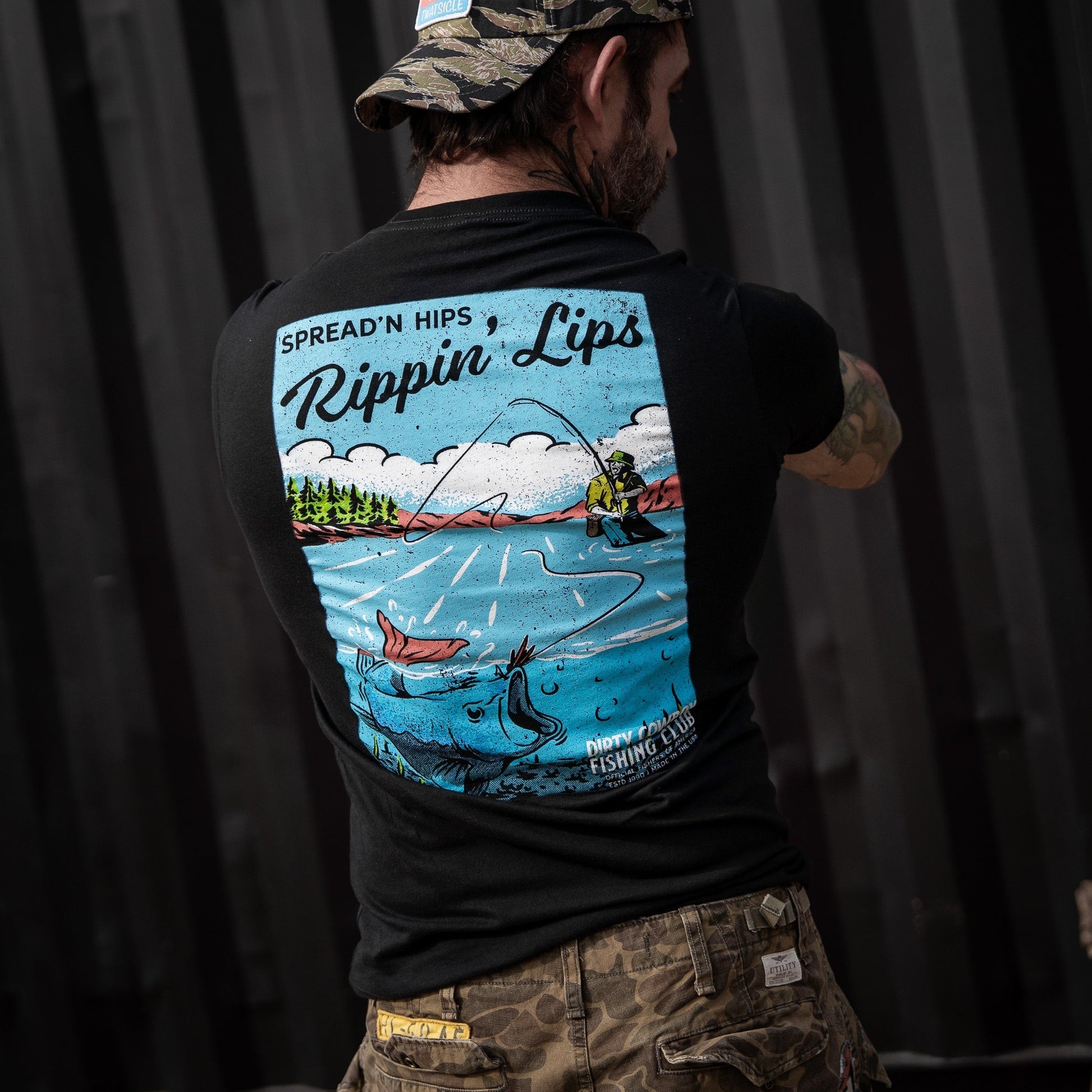 Spreadin' Hips & Rippin' Lips Fishing Club Men's T-Shirt DIRTY COWBOY MFG
